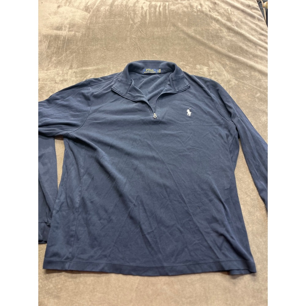 Polo Ralph Lauren Mens Navy Blue Quarter Zip‎ Pullover Pony Logo Size Large L